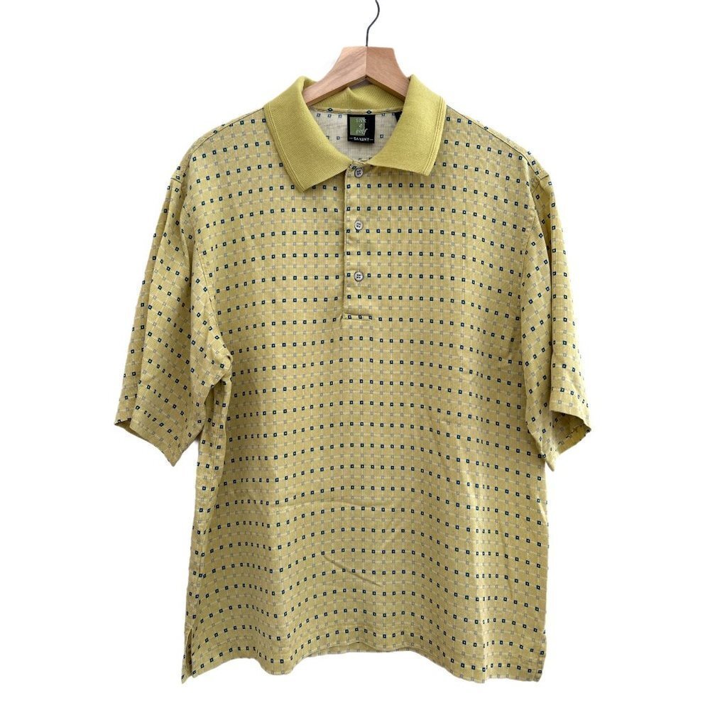 Saxony Silk 4 Golf Mustard Yellow with Square Pattern Polo Shirt Men's Size M